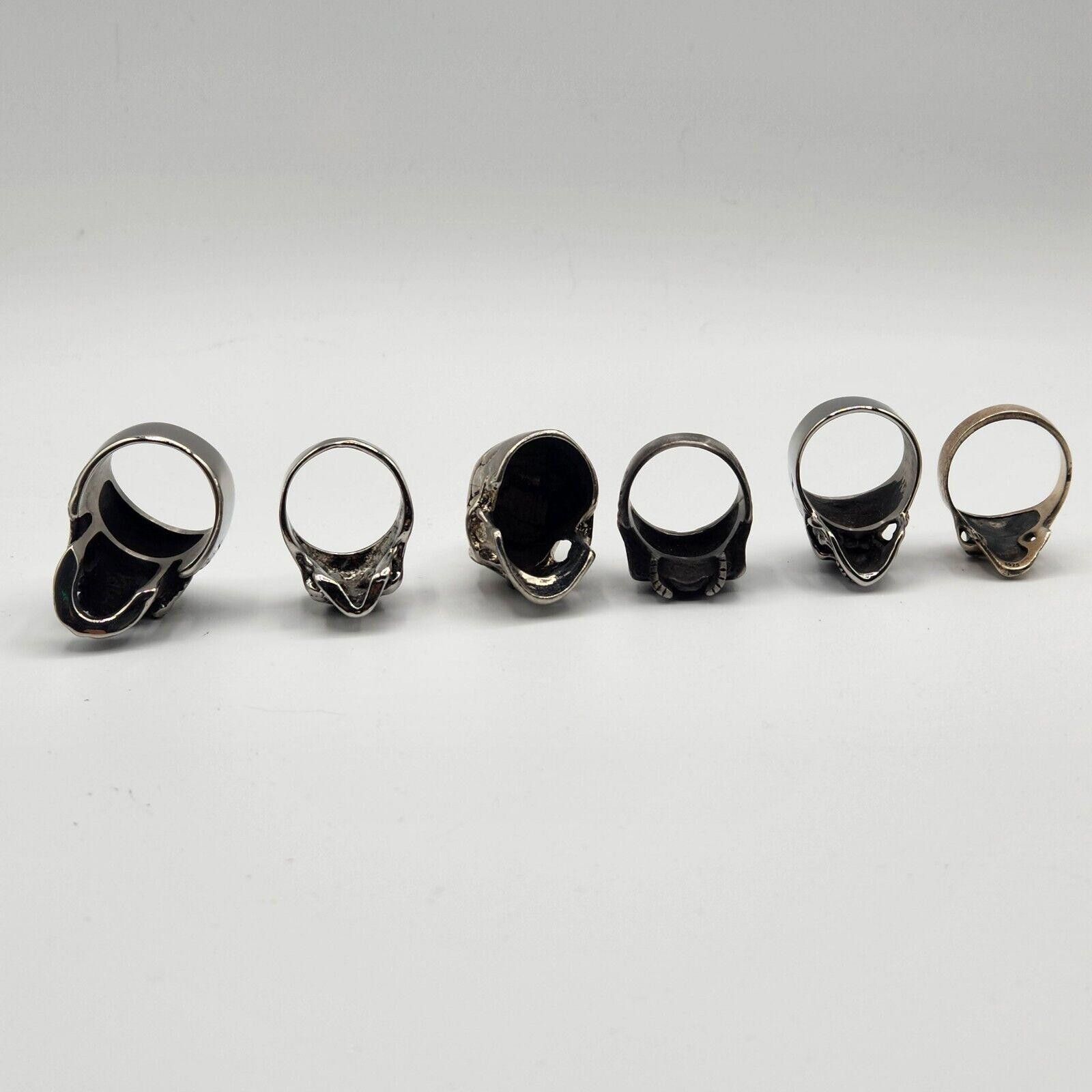 Designer Stainless Skull Rings Lot Of 5 And 1 Pendant Size ONE SIZE - 10 Thumbnail