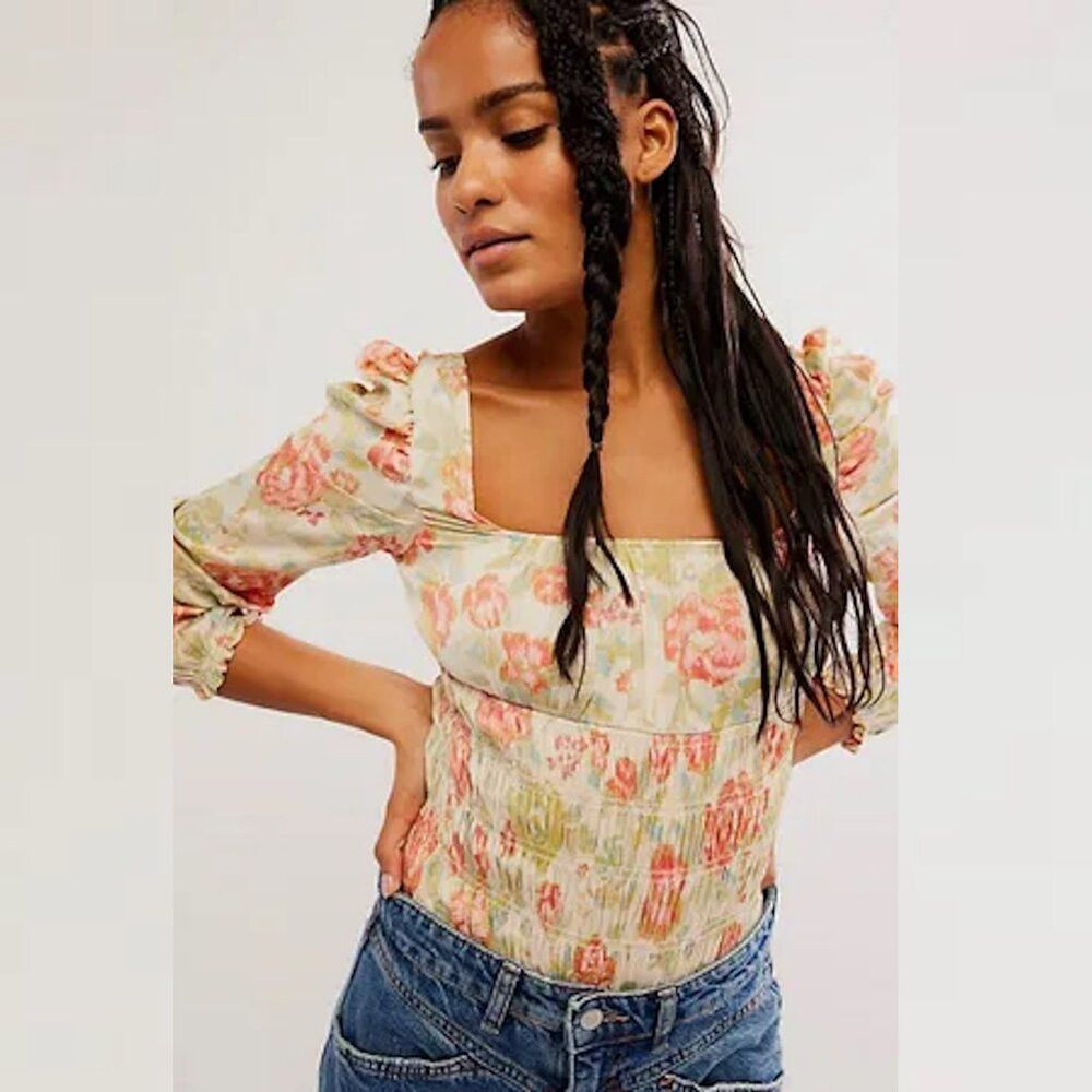 Free People NWT New $98 Free People Floral Wanderlust Bodysuit Size S Size S / US 4 / IT 40 - 2 Thumbnail