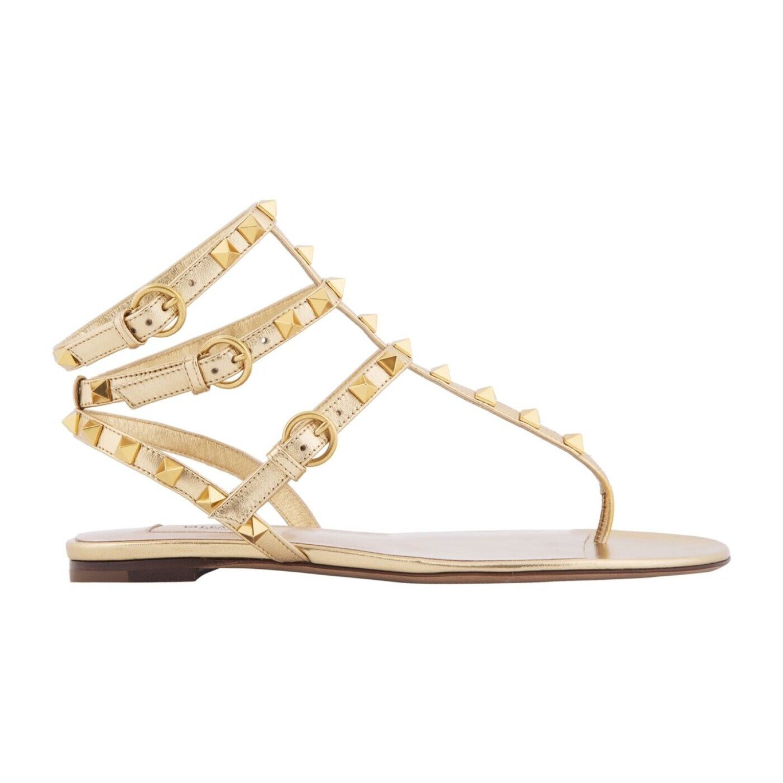 Valentino Valentino Rockstud KM5 Gold Leather Triple Ankle Strap Size US 6 / IT 36 - 1 Thumbnail