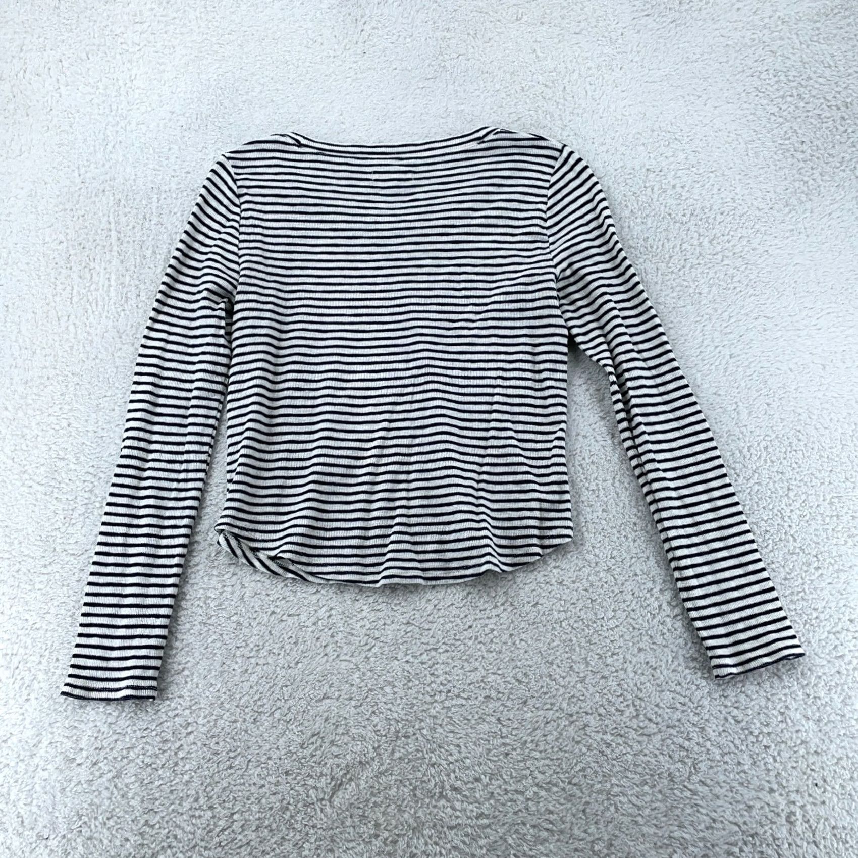 Madewell Madewell Crop T-Shirt Womens S Navy White Stripe Fine Ribbed Stretch Long Sleeve Shirt Womens S Navy White Stripe Knit Crewneck Casual Summer Spring Size S / US 4 / IT 40 - 4 Thumbnail