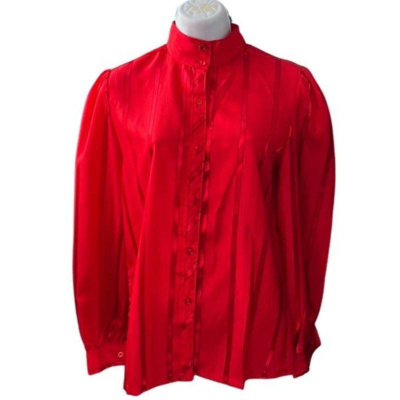Vintage Career Guild 80s Red And Black Striped Blouse Size 10 Medium Size M / US 6-8 / IT 42-44 - 1 Thumbnail