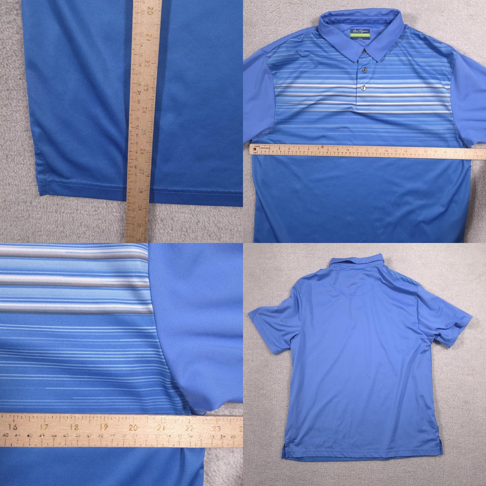 Hogan Ben Hogan Polo Shirt Mens L Blue Striped Performance Golf Recycled Polyester Size US L / EU 52-54 / 3 - 8 Thumbnail