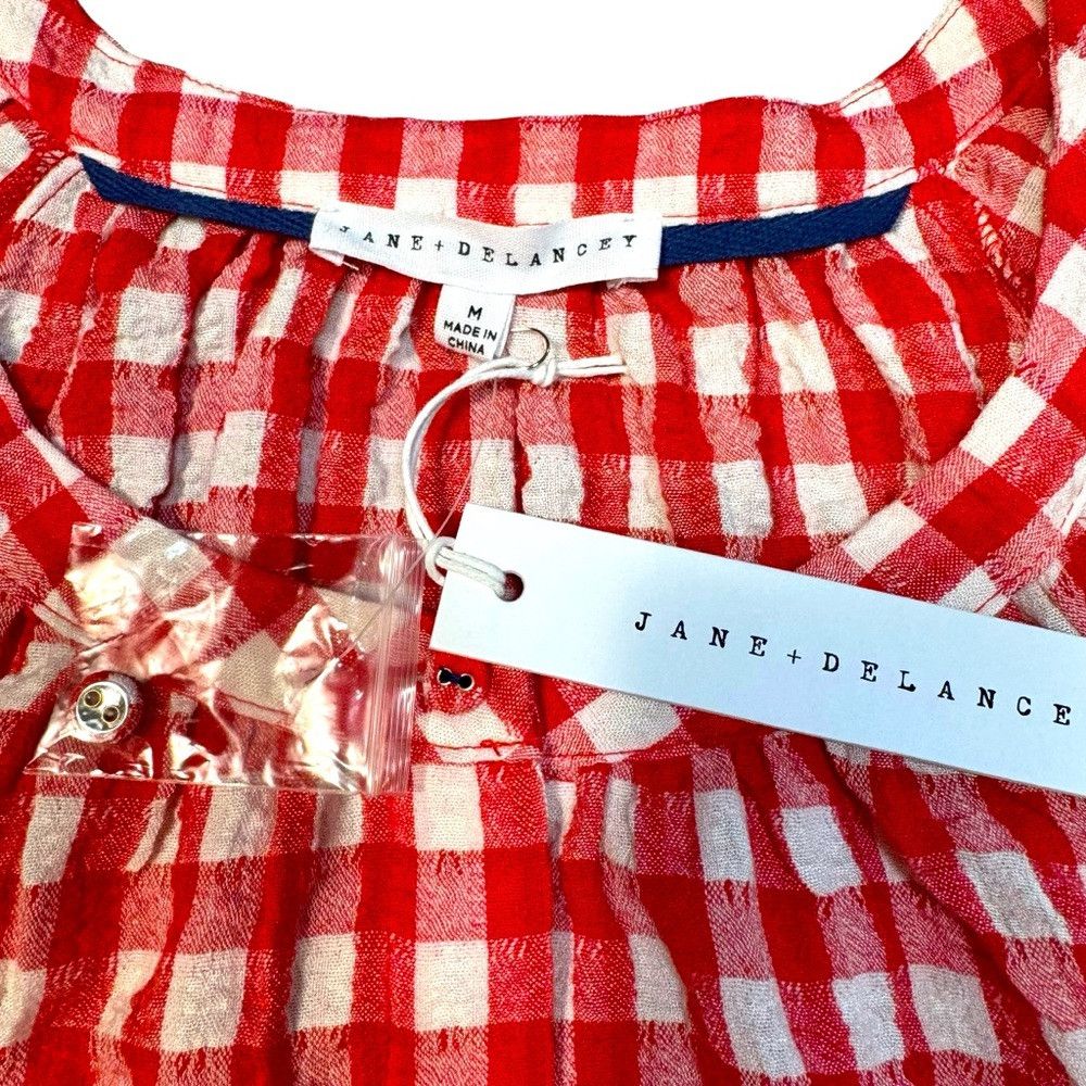 Other NWT New Jane and Delancey Textured Rayon Red Plaid Short Sl Size M / US 6-8 / IT 42-44 - 7 Thumbnail