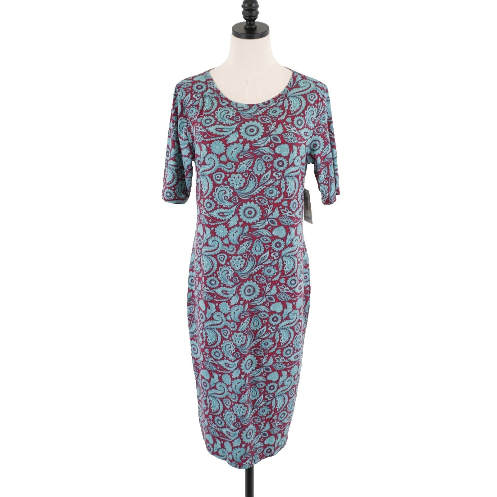 Designer NEW LuLaRoe Julia Large Teal Red Floral Scoop Neck Bodycon S Size L / US 10 / IT 46 - 1 Thumbnail