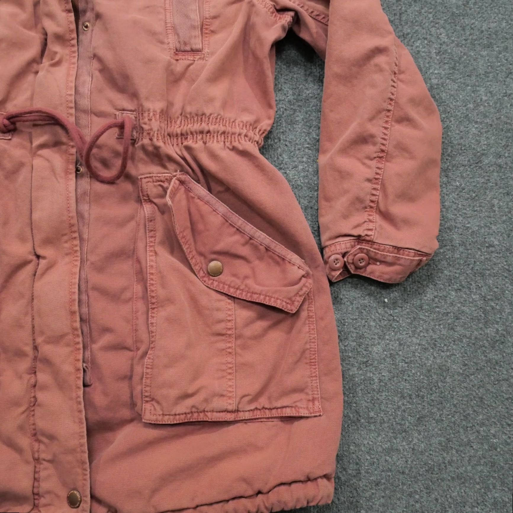 American Eagle Outfitters VINTAGE American Eagle Outfitters Jacket Womens M Pink Canvas Long Sleeve Faux Fur Trimmed Hood Button Lined Grunge Basic Jacket Casual Workwear Size M / US 6-8 / IT 42-44 - 6 Thumbnail