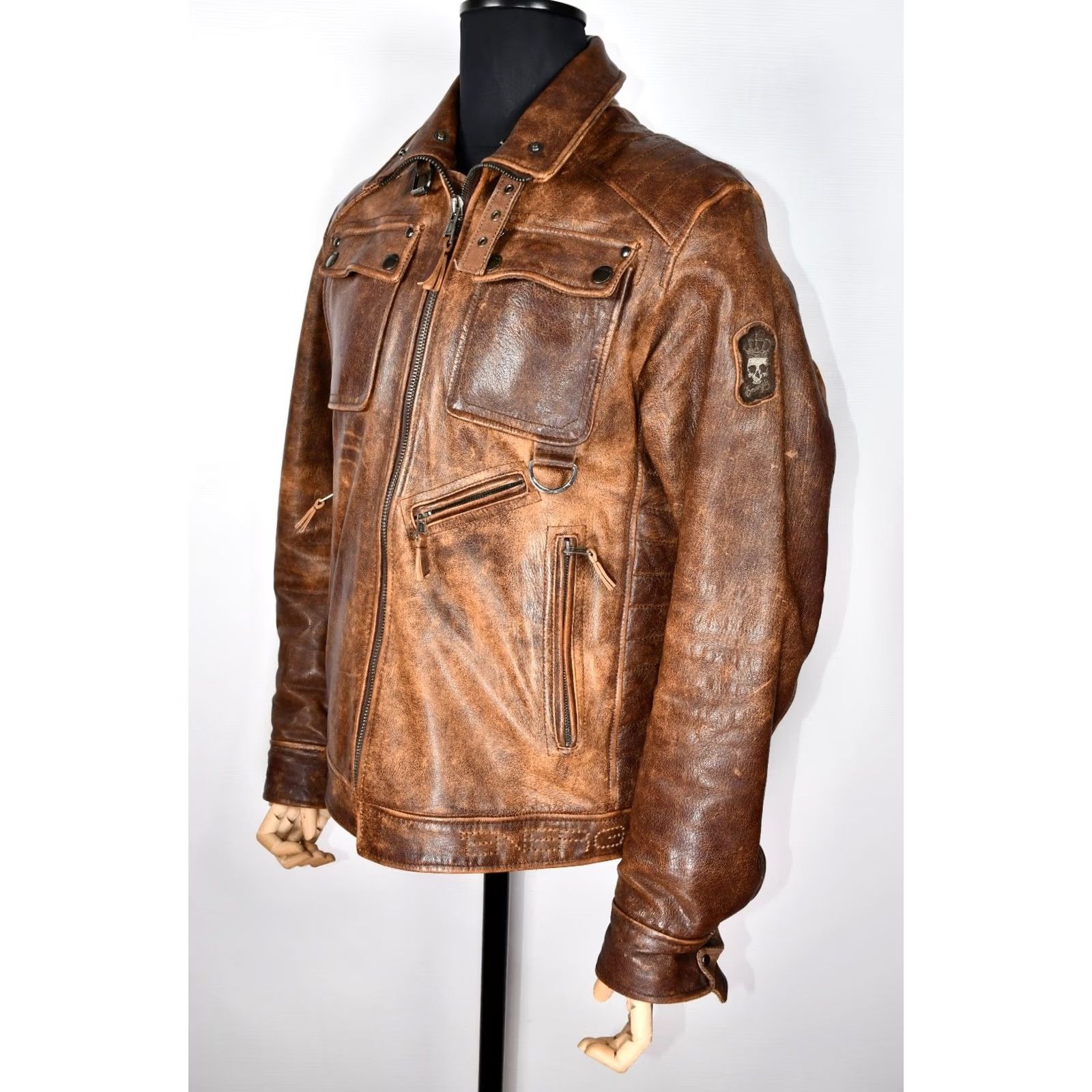 Energie VINTAGE Energie Men's Leather Distressed Biker Jacket XL XL Energie Jacket Men Brown 100% Leather Casua l (adjusted to fit rules) Size US XL / EU 56 / 4 - 3 Thumbnail