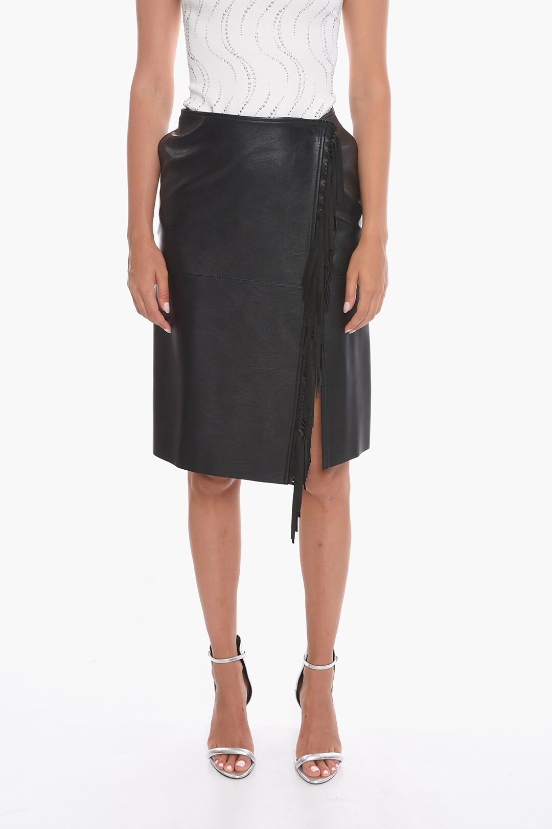 Stella McCartney og1mm0824 Faux-Leather Fringed Skirt in Black Size 26" / US 2 / IT 38 - 1 Thumbnail