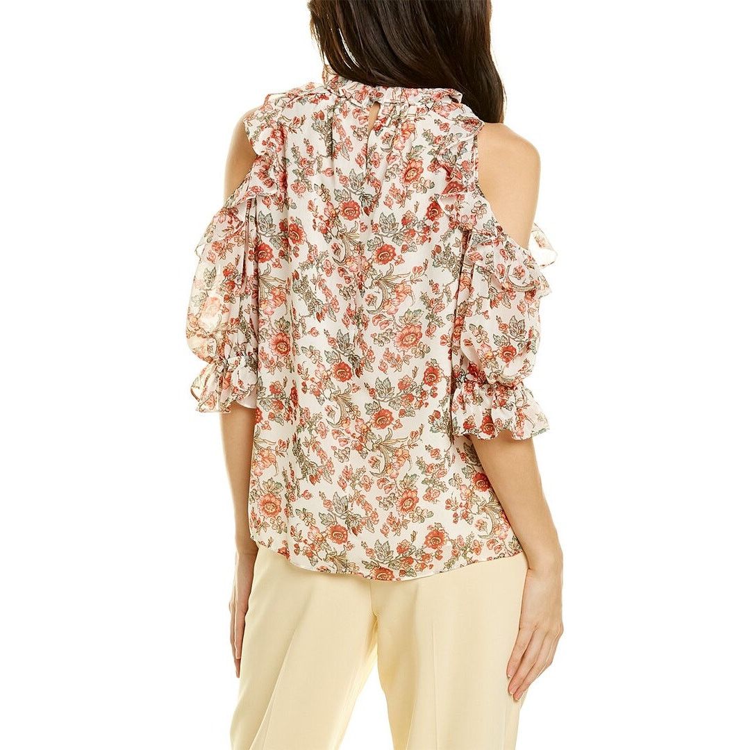 Other Max Studio Womens Blouse Sz M Floral Cold Shoulder Ruffle Size M / US 6-8 / IT 42-44 - 2 Thumbnail