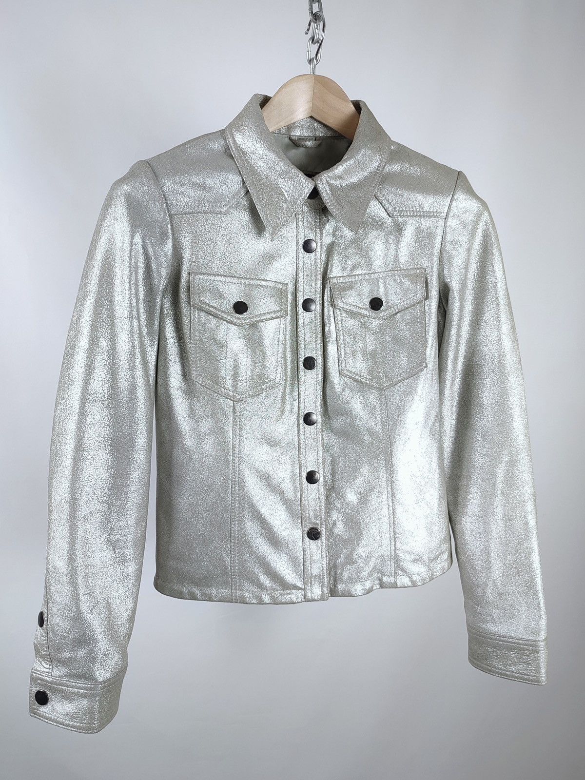 Genuine Leather Goosecraft Crackle Silver Astro Leather Jacket-Shirt Size S / US 4 / IT 40 - 4 Thumbnail
