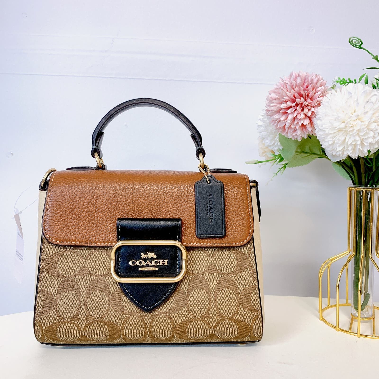 image of Coach Ce569 Morgan Top Handle Satchel In Gold Khaki in Brown, Women's
