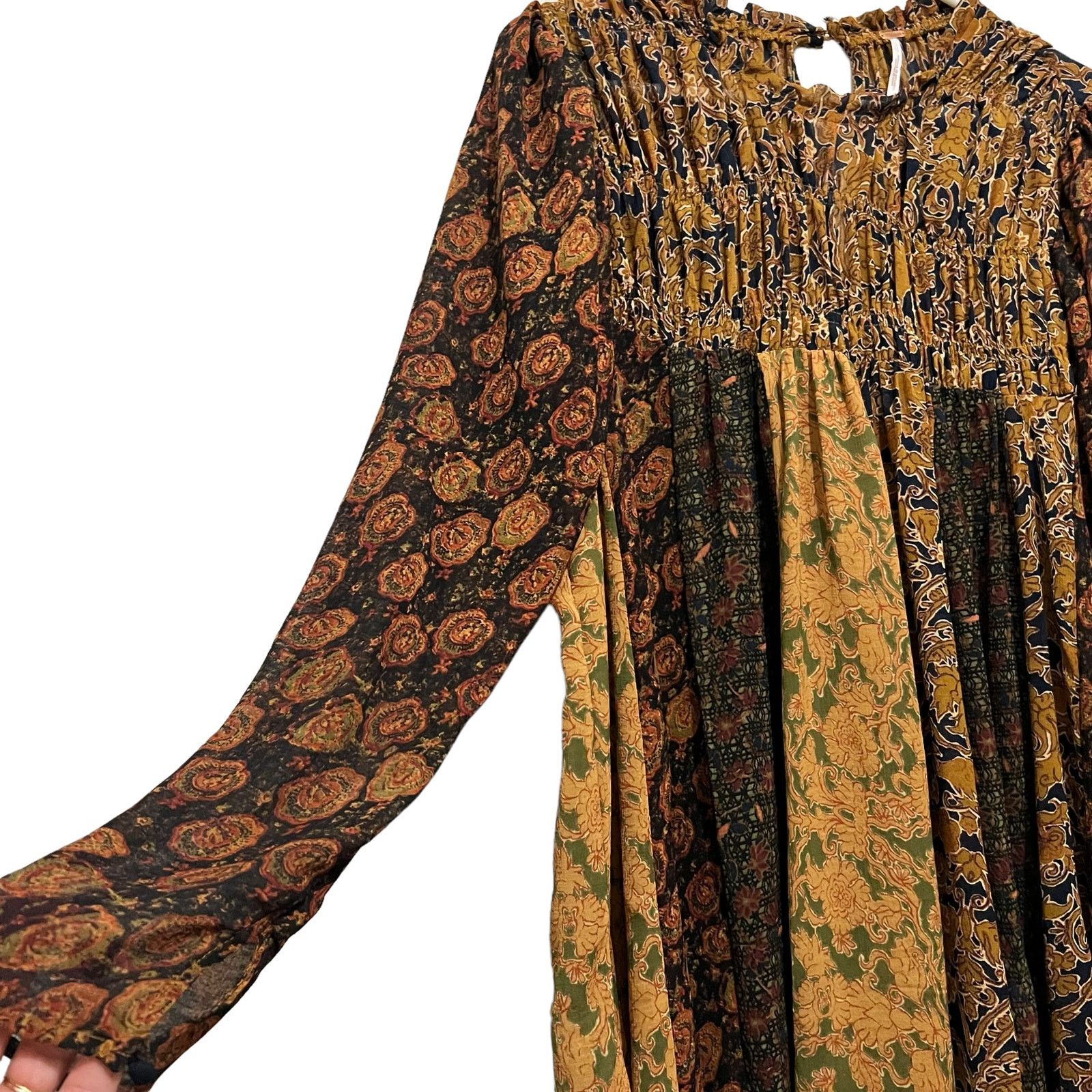 Free People Free People Merrie Mix Print Tunic Fall Colors Smocked SM Size S / US 4 / IT 40 - 6 Thumbnail