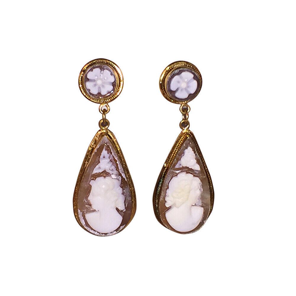 Other European Hand Carved Cameo Shell Dangle Chandelier Earrings Size ONE SIZE - 1 Thumbnail