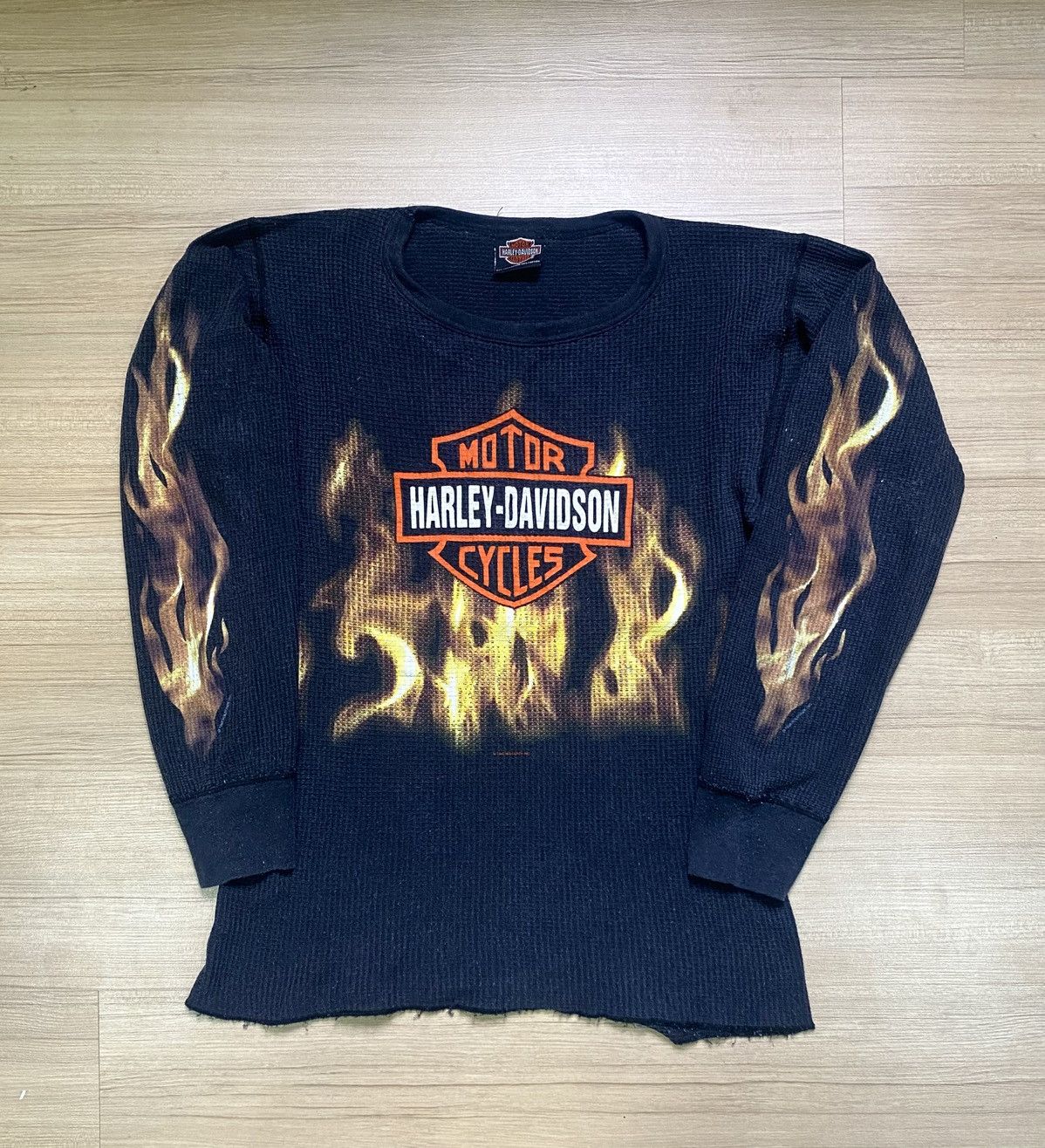 Harley Davidson 90s Harley Davidson blue flame long sleeve shirt