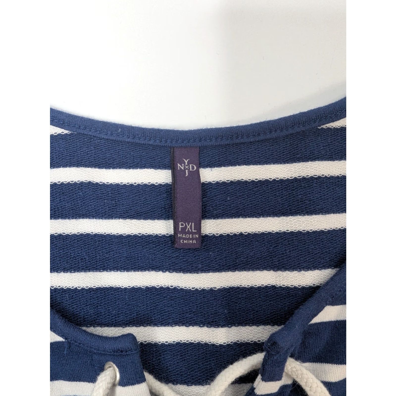NYDJ NYDJ Shirt Women PXL Navy Striped Lace Up Long Sleeve V-Neck T-Shirt - Blue, Polyester Viscose Elastine Knit, Soft, Stretch, Unlined, Relaxed Fit Size XL / US 12-14 / IT 48-50 - 7 Thumbnail
