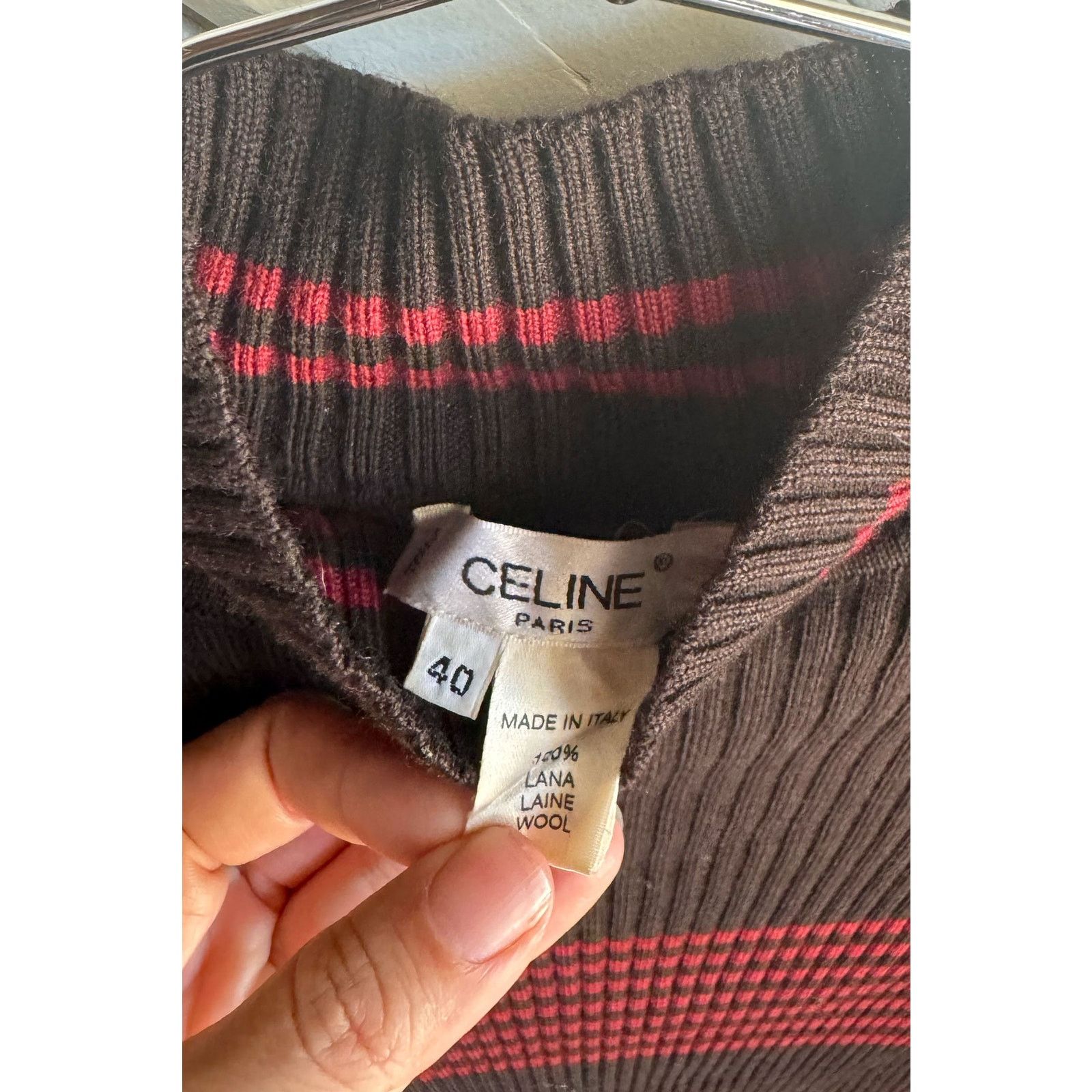 Celine Vintage CELINE Brown + Red Ribbed Striped Turtleneck Size M / US 6-8 / IT 42-44 - 7 Thumbnail