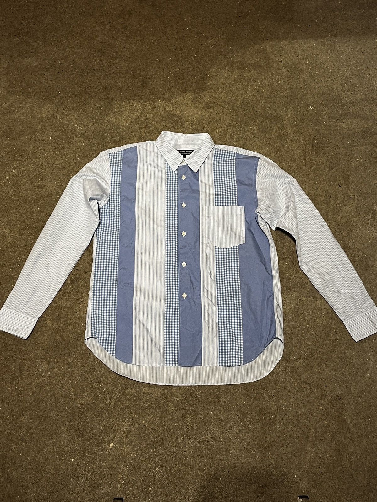 image of Comme Des Garcons Homme Deux Patchwork Shirt in Blue, Men's (Size Small)