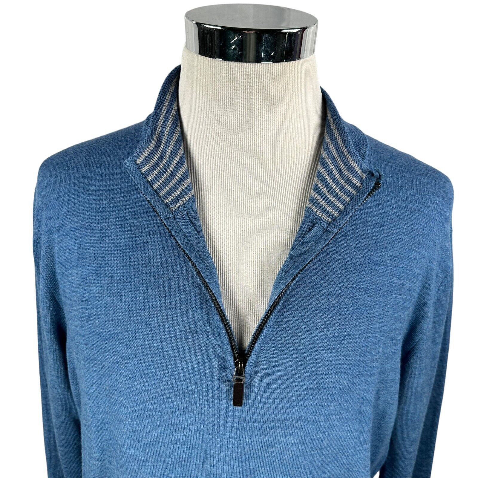 UNTUCKit Untuckit Sweater Large Blue Knit Merino Wool 1/4 Zip Golf Size US L / EU 52-54 / 3 - 2 Thumbnail
