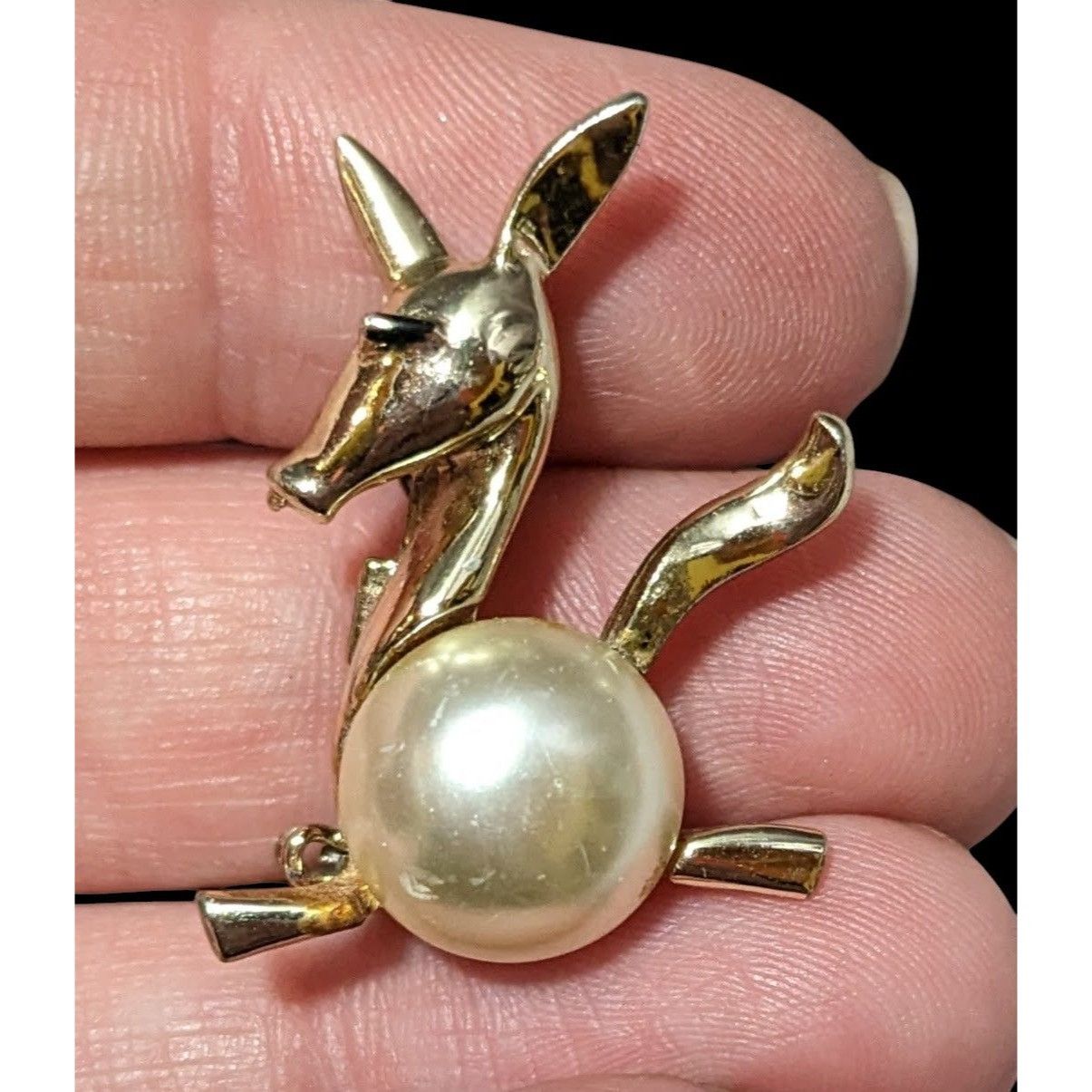 Other Vintage Gold Tone Stylized Faux Pearl Donkey Brooch Size ONE SIZE - 2 Thumbnail