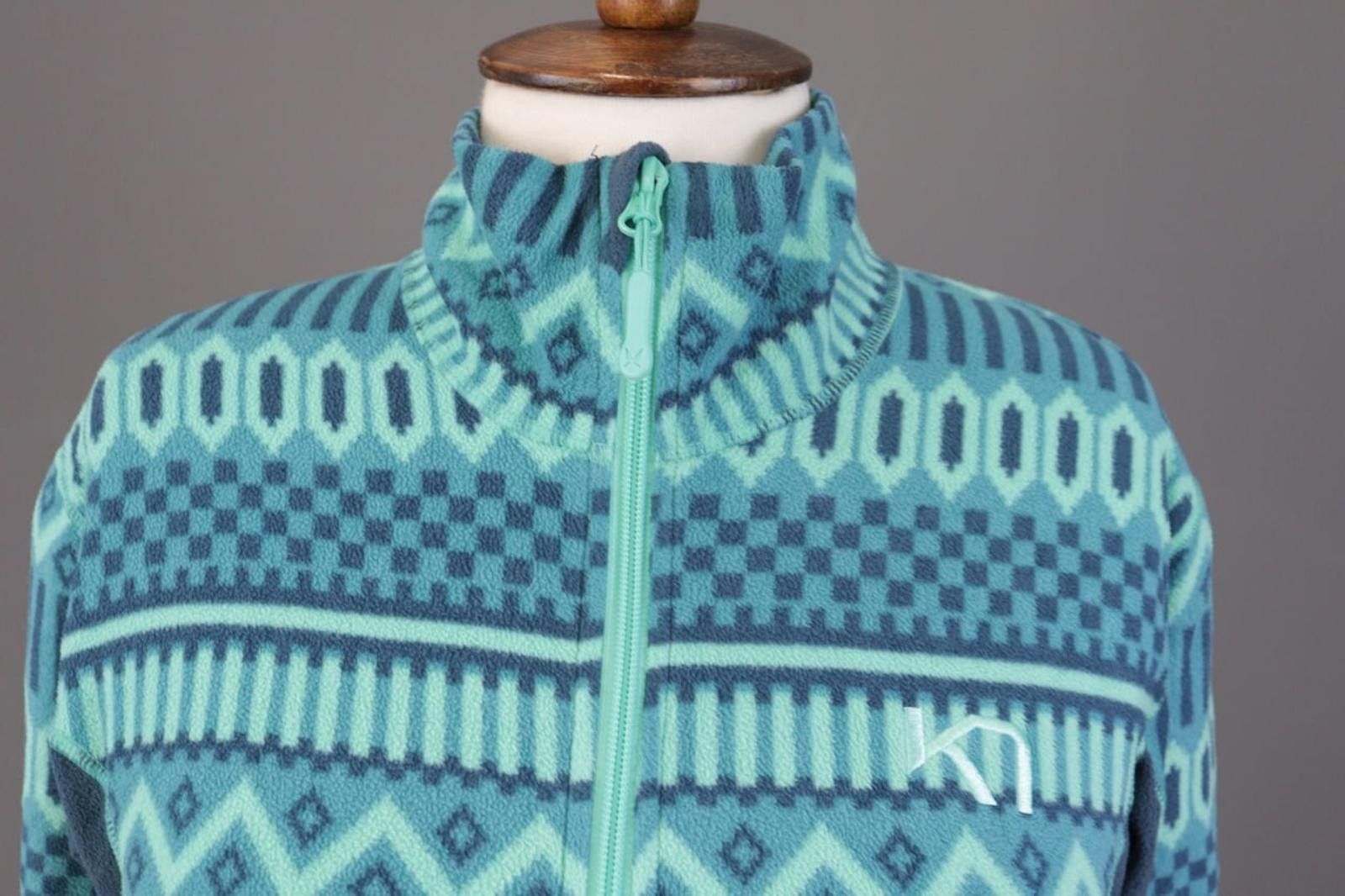 Designer Kari Traa Blue Geometric Fair Isle Full Jacket Size L Size L / US 10 / IT 46 - 2 Thumbnail