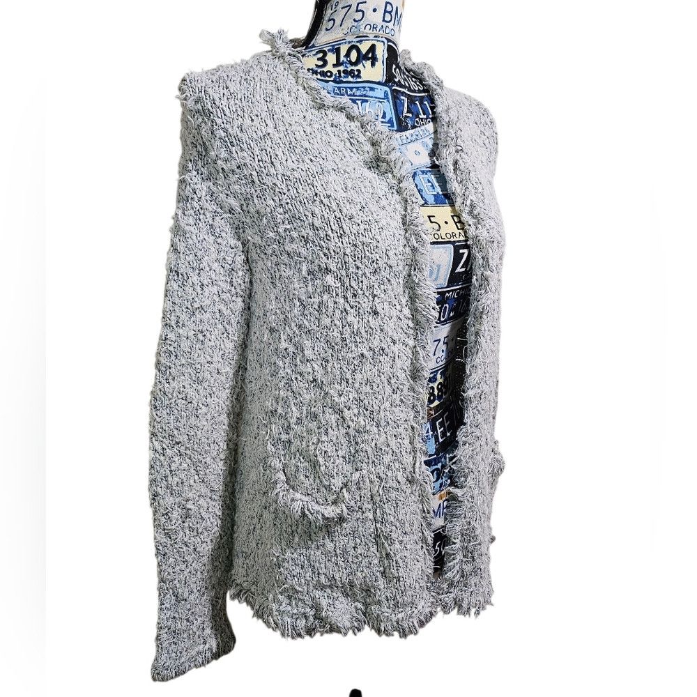 Anthropologie ett:twa by Anthropologie Fringe Boucle Open Cardigan Jacket Size M / US 6-8 / IT 42-44 - 2 Thumbnail