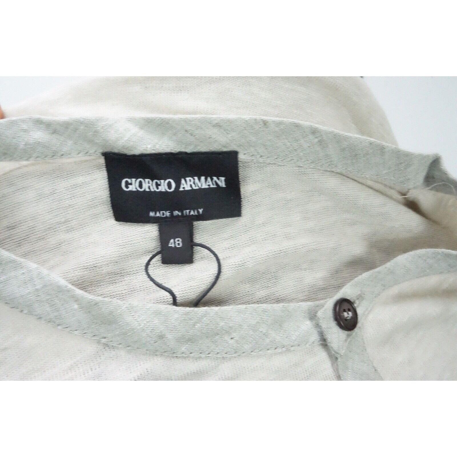 Giorgio Armani Giorgio Armani Black Label Oatmeal 100% Linen Henley Jersey Size US M / EU 48-50 / 2 - 4 Thumbnail