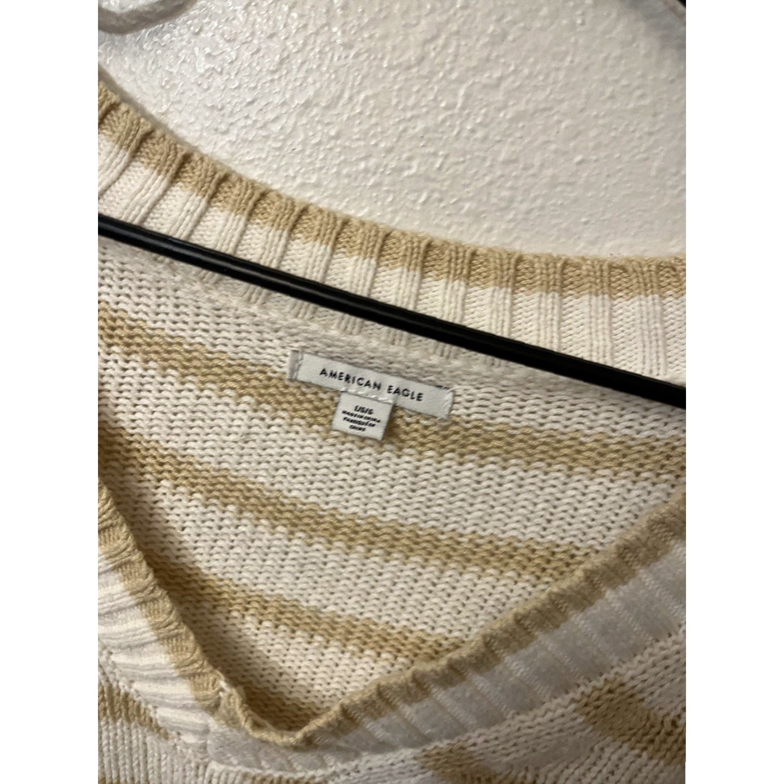 American Eagle Outfitters AMERICAN EAGLE WOMEN'S CABLE-KNIT PULLOVER SWEATER LONG SLEEVE WHITE BEIGE STRIPED L 90s CLASSIC Size L / US 10 / IT 46 - 3 Thumbnail