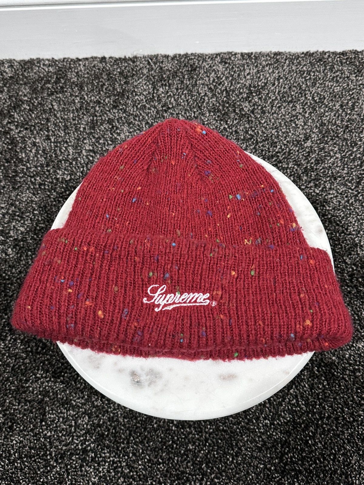 Supreme Piling Loose Gauge Logo Red Beanie Knit Hat