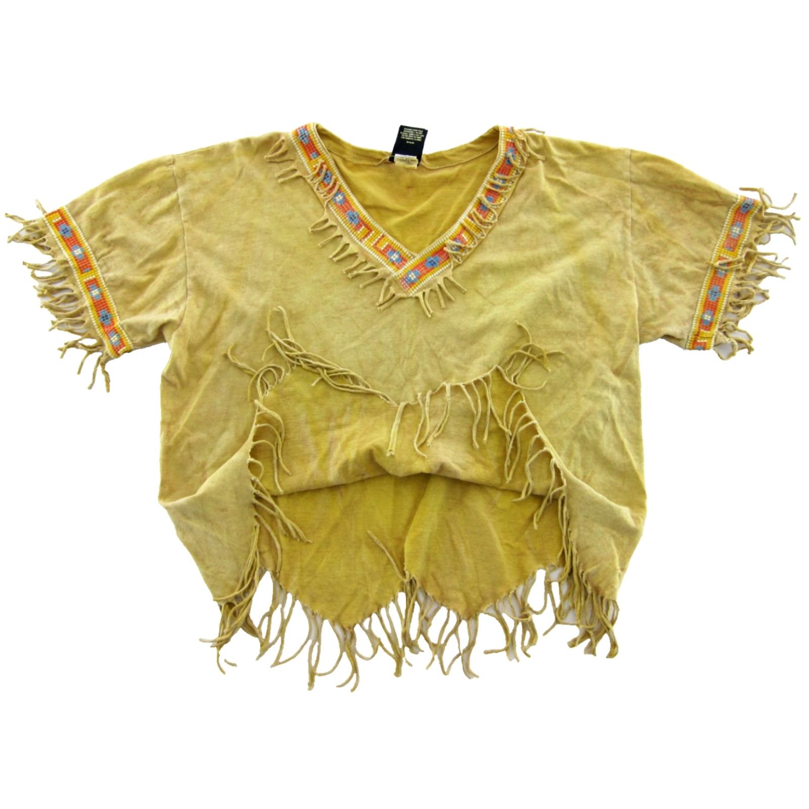 Vintage VINTAGE Factory Artwear Blouse Shirt M Women Yellow Cotton Fringe Aztec Short Sleeve T-Shirt Style: Basic Pattern: Solid Size M / US 6-8 / IT 42-44 - 5 Thumbnail