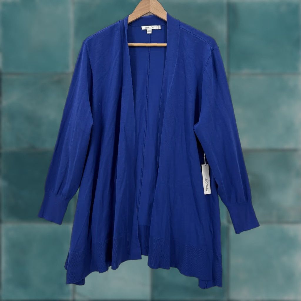 Vintage Chico's Cardigan Sweater Womens XL Knit Hanky Hem Open Front Rich Cobalt NWT Size XL / US 12-14 / IT 48-50 - 1 Thumbnail