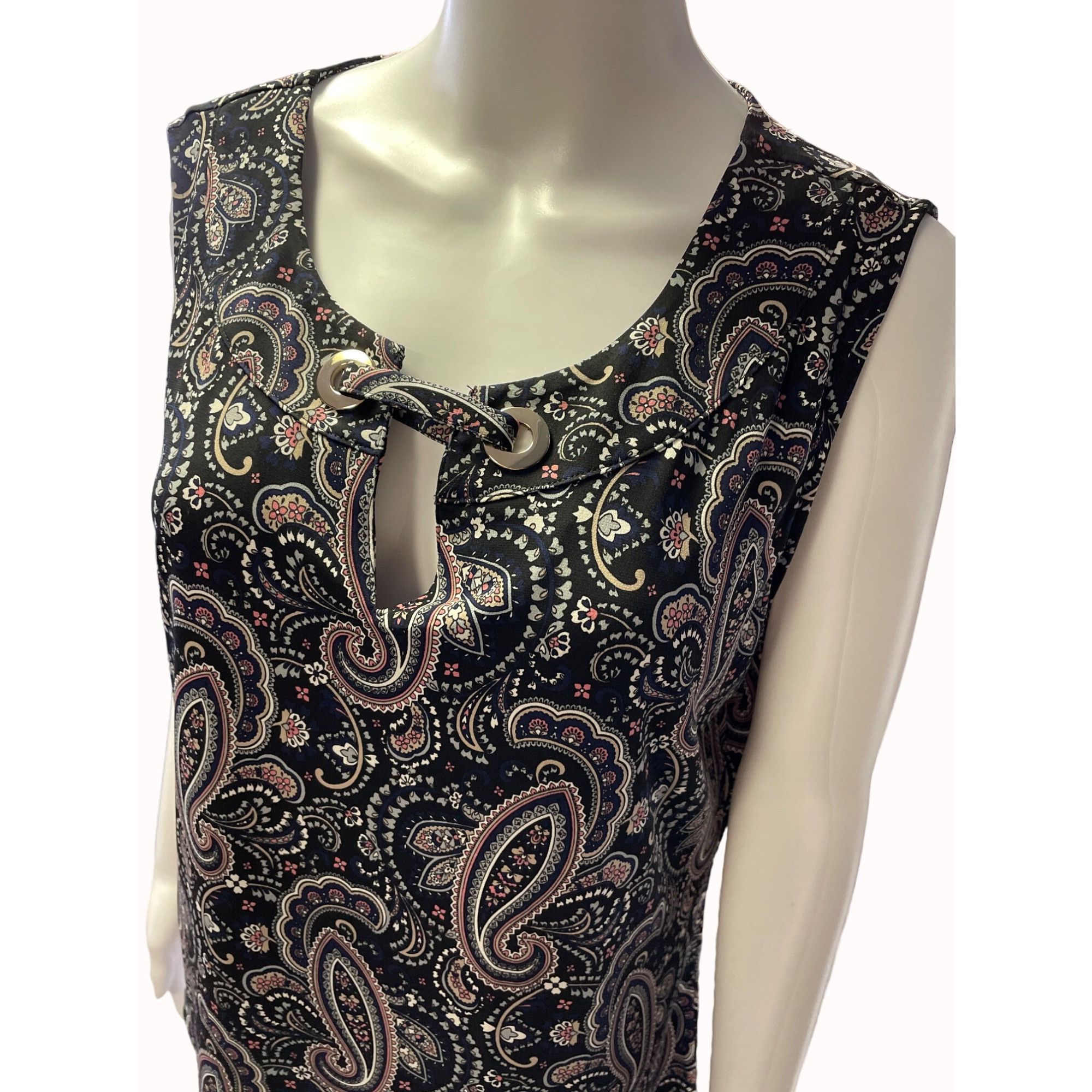 Tommy Hilfiger Tommy Hilfiger Women's Blue Sleeveless Paisley Design Shirt Size XL / US 12-14 / IT 48-50 - 2 Thumbnail