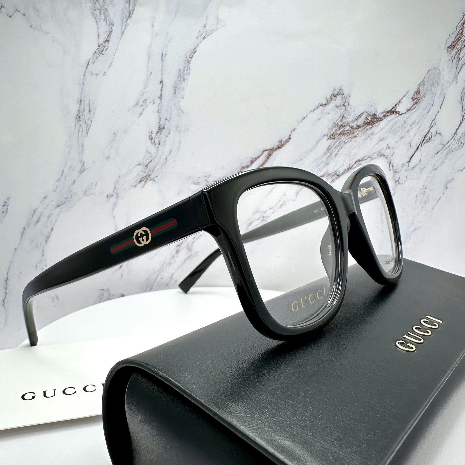 Gucci New GUCCI Eyeglasses Black Square GG Logo Red Green Web Size ONE SIZE - 4 Thumbnail