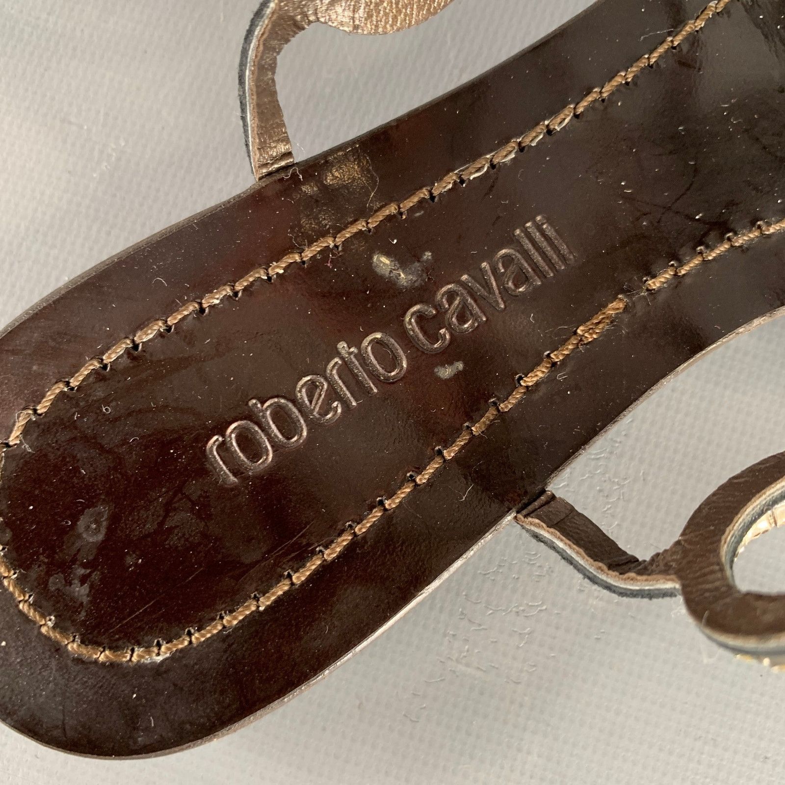 Roberto Cavalli Size 7 Black Rhinestone Leather Gladiator Sandals Size US 7 / IT 37 - 7 Thumbnail