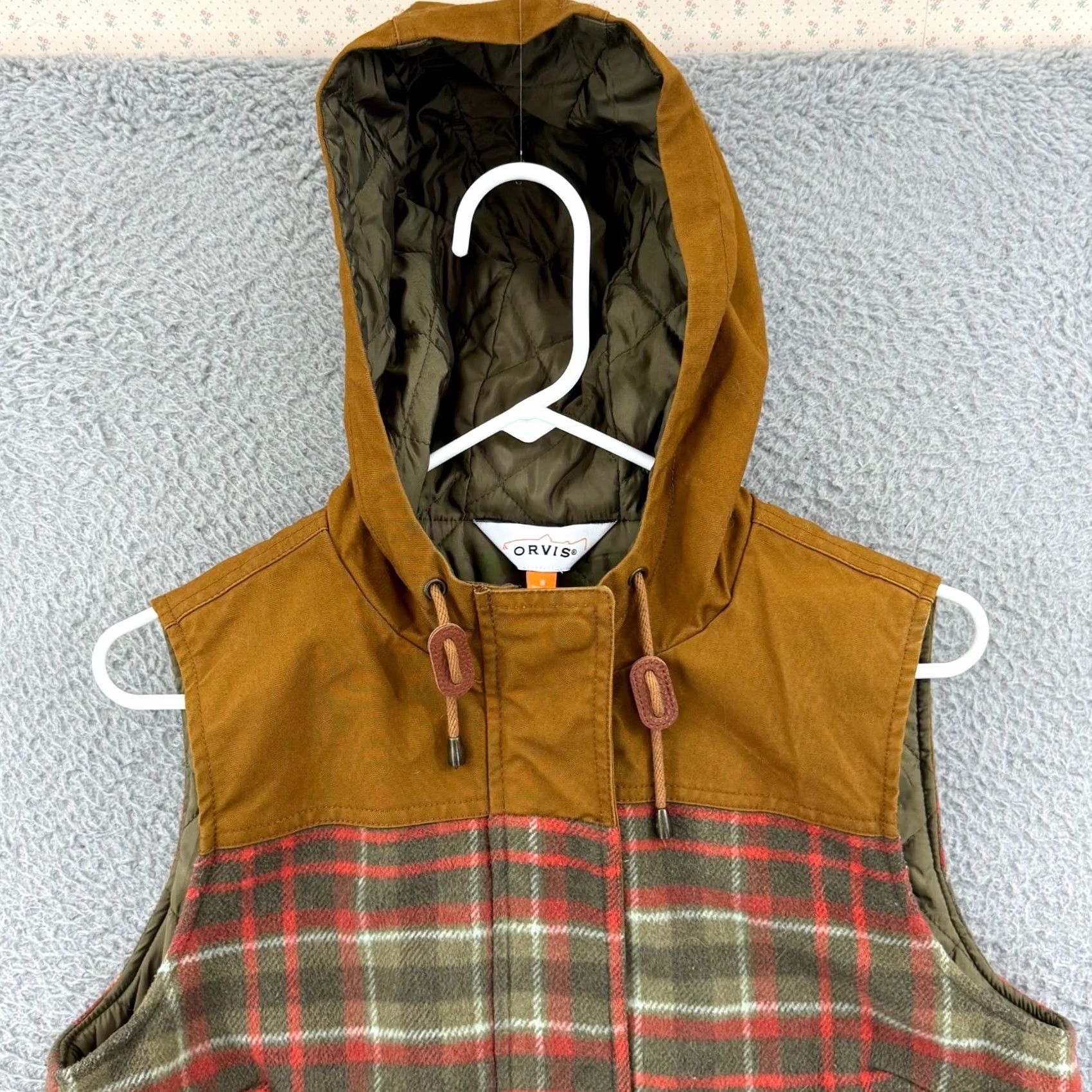 Orvis Orvis Vest Womens Small Brown Plaid Hooded Wool Zip Lined Utility Pocket Outdoor Size S / US 4 / IT 40 - 4 Thumbnail