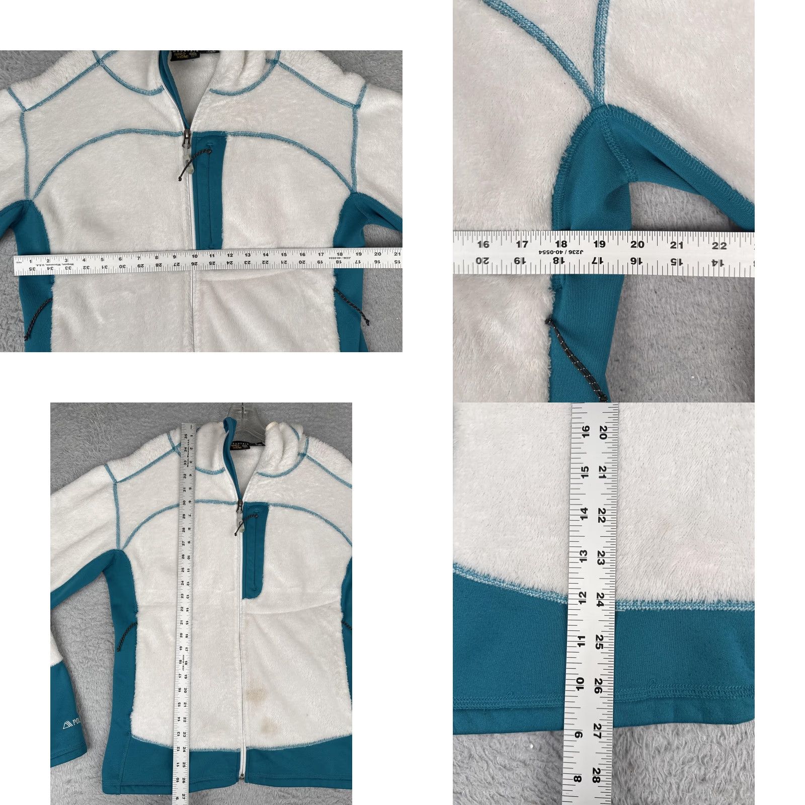 Mountain Hardwear Mountain Hardwear Jacket Womens XL White Teal Polartec Fleece Full Zip Hooded Size XL / US 12-14 / IT 48-50 - 8 Thumbnail