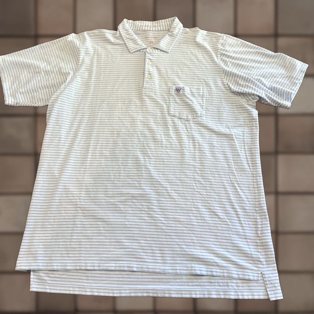 Vintage VINTAGE B. Draddy Polo Shirt Mens XL White Blue Striped Shirt Adult XL White/Blue Striped Athletic Fit, Breathable, Easy Care Mens Size US XL / EU 56 / 4 - 1 Thumbnail