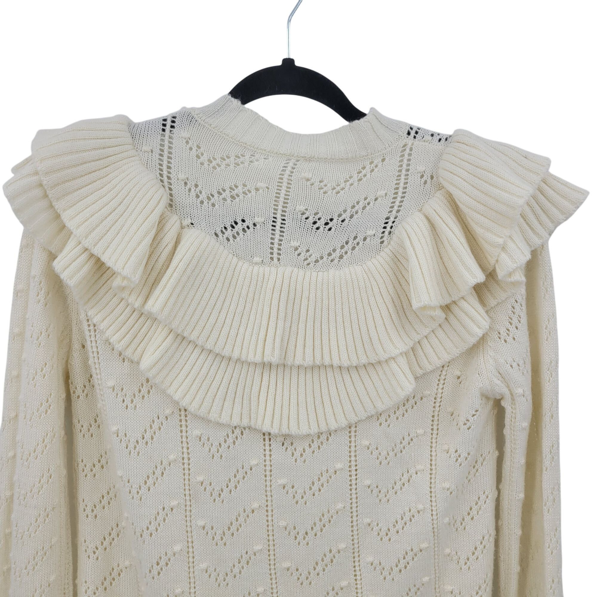Designer Tularosa Womens Ivory Ruffle Knit Sweater S Wool Bell Sleeve Size S / US 4 / IT 40 - 10 Thumbnail