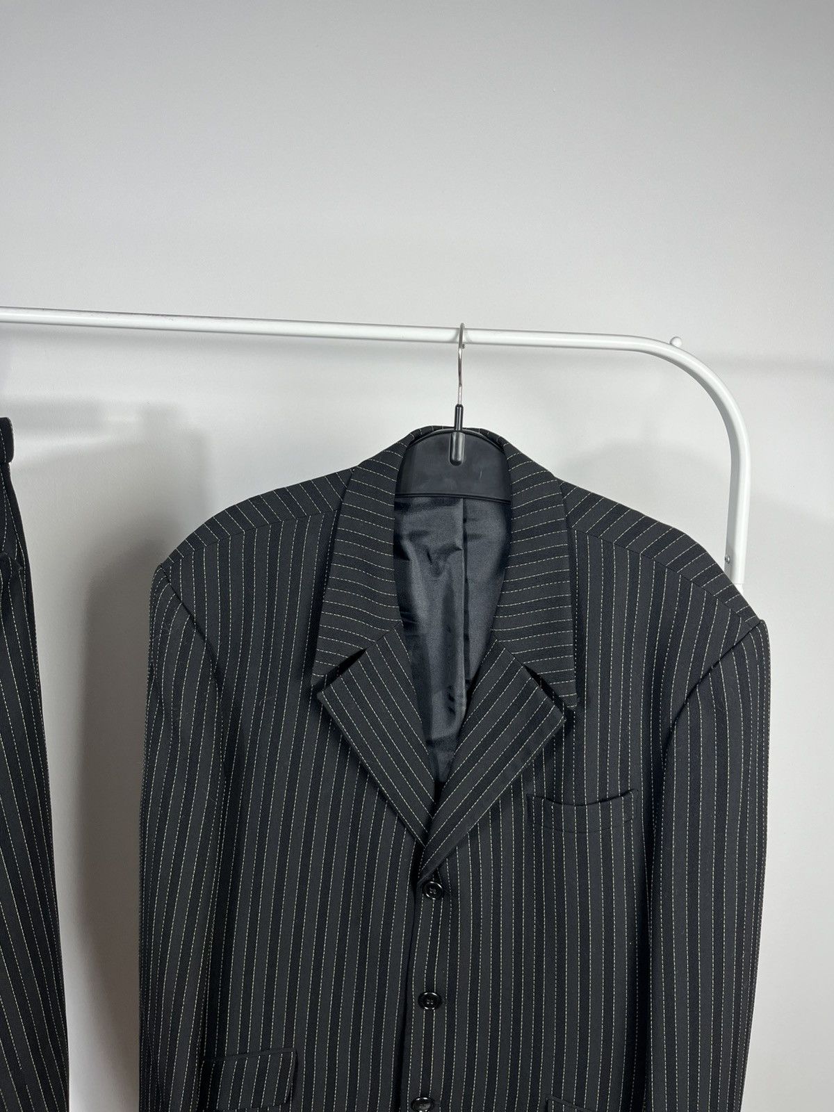 Other Vintage Wool Pinstripe Suit Set Blazer Pants Black France 52 Size 42R - 5 Thumbnail