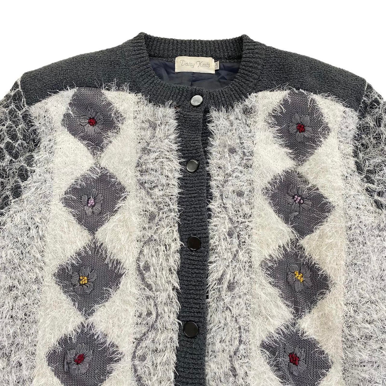 Other × Vintage Daisy Knits 80s Vintage Fluffy Floral Cardigan Coat Size L / US 10 / IT 46 - 2 Thumbnail