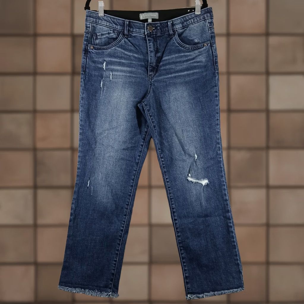 Vintage Wit & Wisdom Jeans 12 Ab-Solution Distressed Straight Leg Denim 5-Pocket Blue EUC Women Size 34" / US 12 / IT 48 - 1 Thumbnail