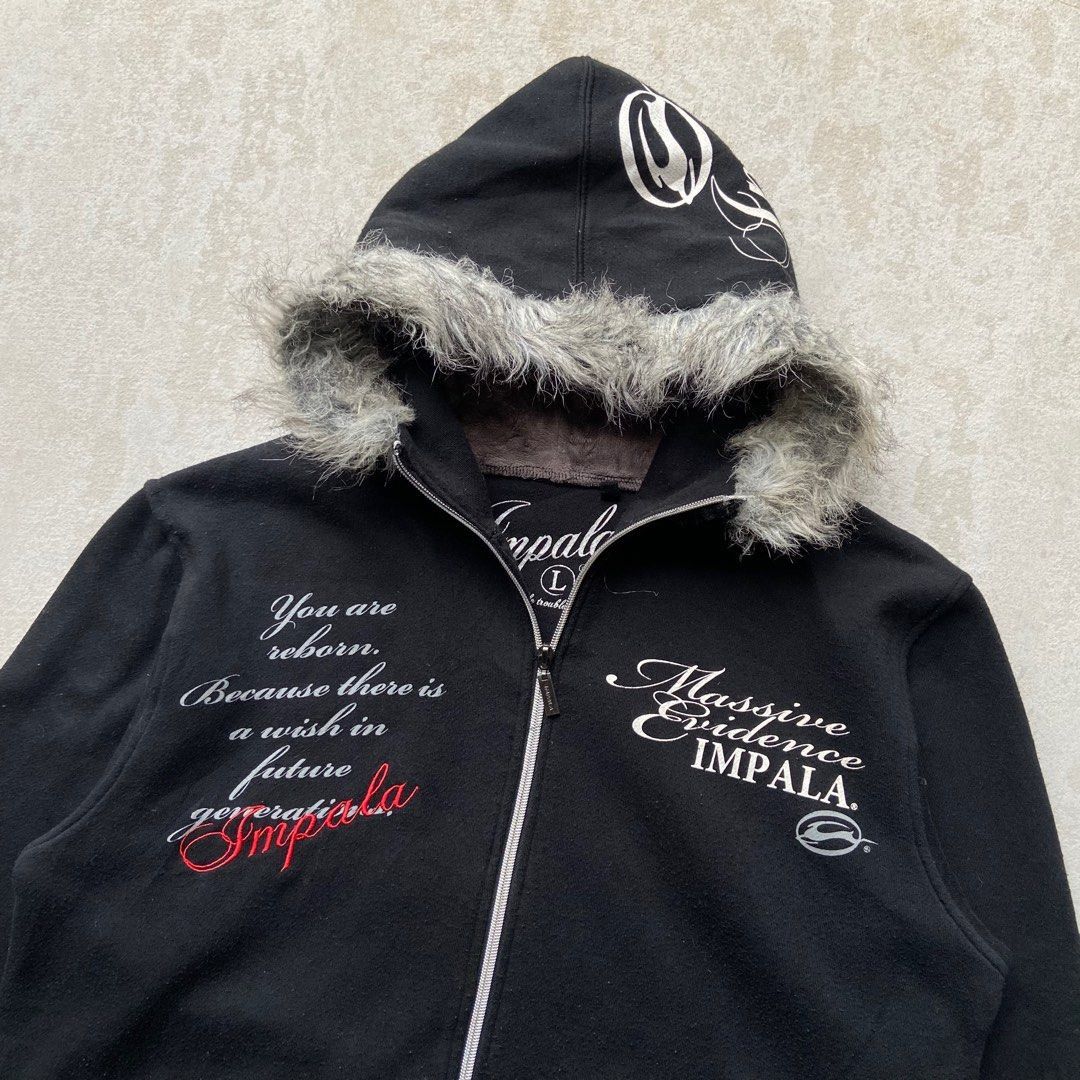 Japanese fur hoodie Impala y2k font