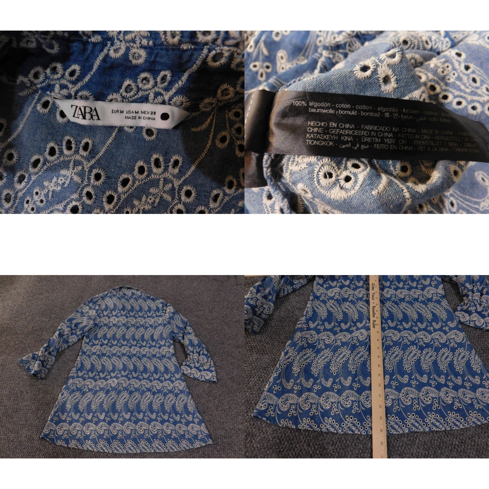 Zara Zara Shirt Womens Medium Blue Paisley Embroidered Button-Up Long Sleeve Top Blouse Size M / US 6-8 / IT 42-44 - 8 Thumbnail
