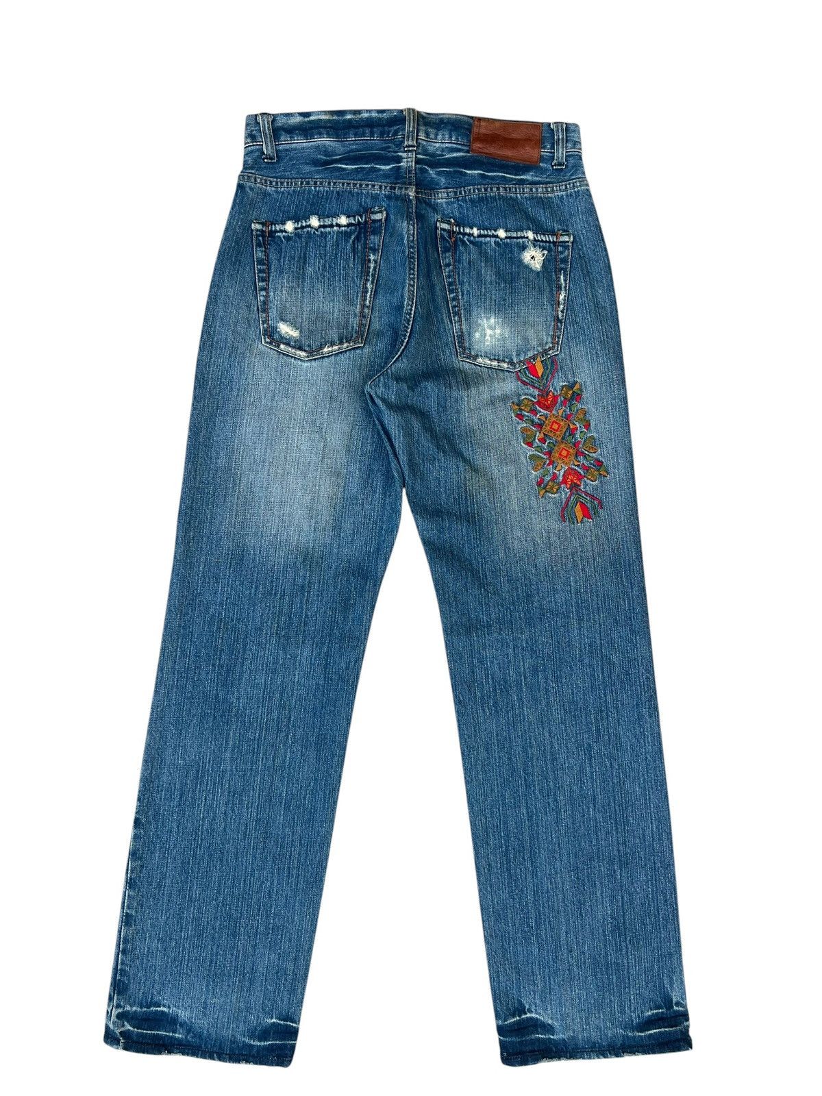 Vintage Vintage Global Work Ortega Embroidery Rips Distressed Denim Size US 31 - 14 Thumbnail