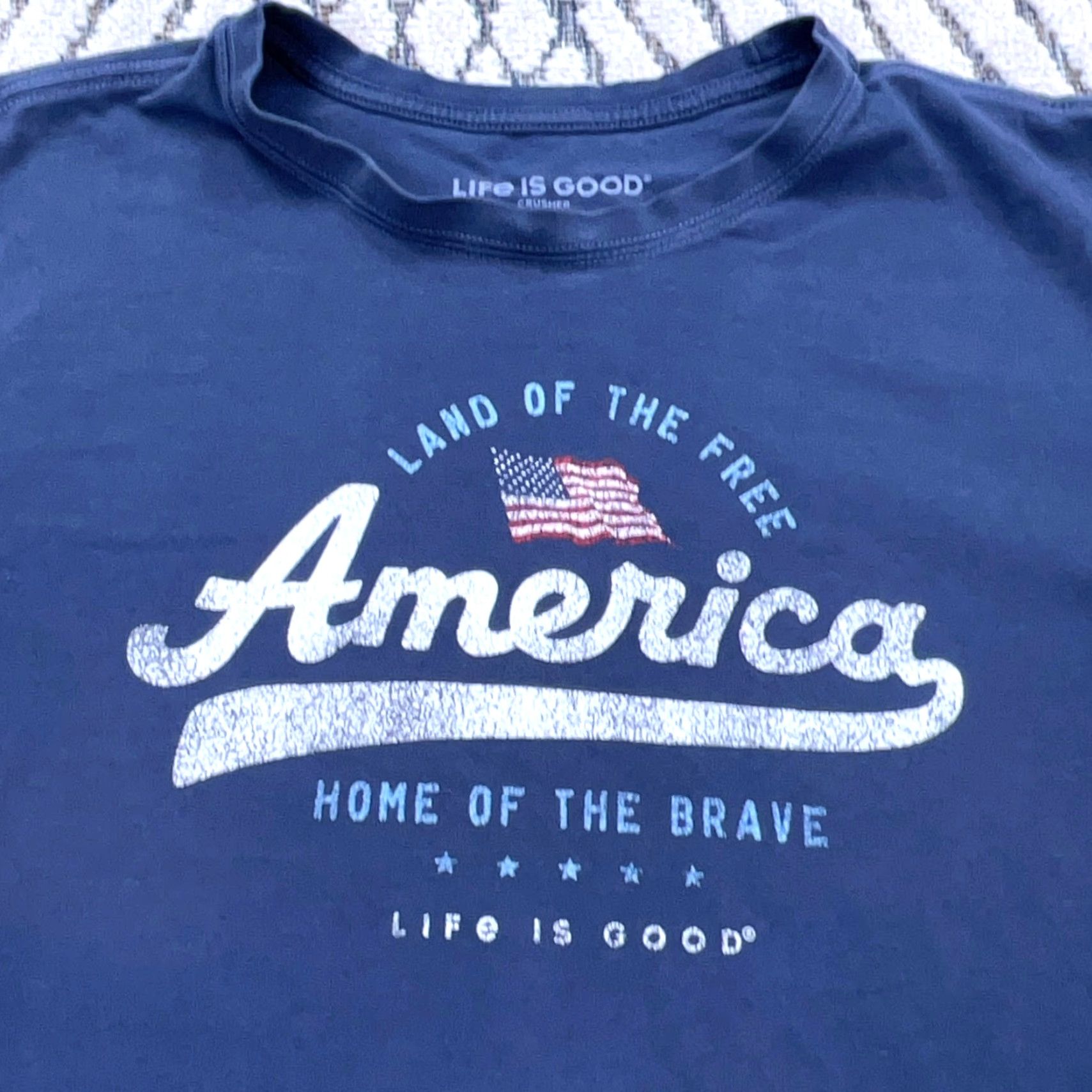 Life is Good Life Is Good Shirt Men L Blue T-Shirt Dad Modern Americana Flag Outdoors Icon Logo Crew Neck Short Sleeve Cotton Size US L / EU 52-54 / 3 - 2 Thumbnail
