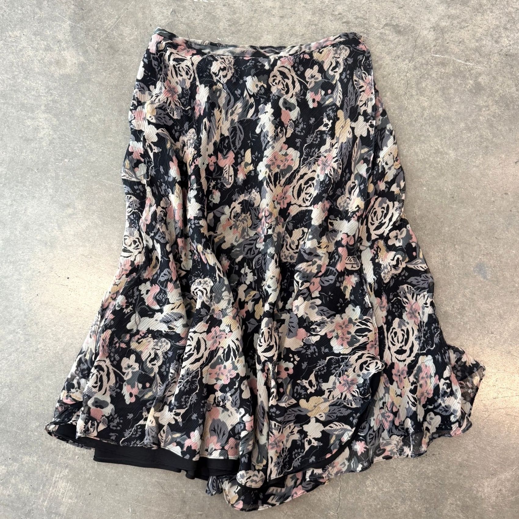 Layer 8 VINTAGE Y2K 90's 100% Silk Floral Flowy Midi Layer Fairy Boho Prairie Skirt SZ 8 Size 30" / US 8 / IT 44 - 2 Thumbnail
