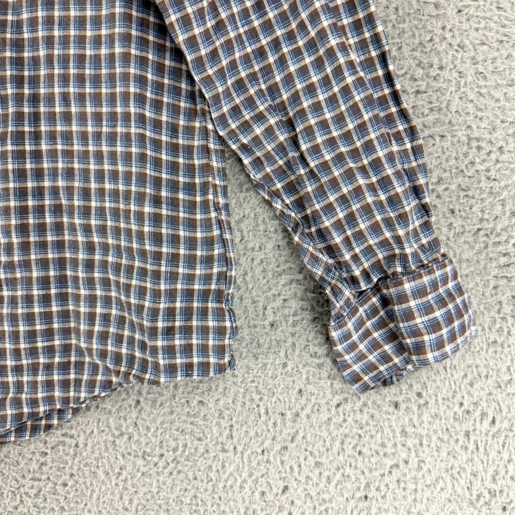 Brooks Brothers Brooks Brothers Button-Down Shirt Mens Size XL Brown Blue Plaid All Irish Linen Shirt Loose? Size US XL / EU 56 / 4 - 3 Thumbnail