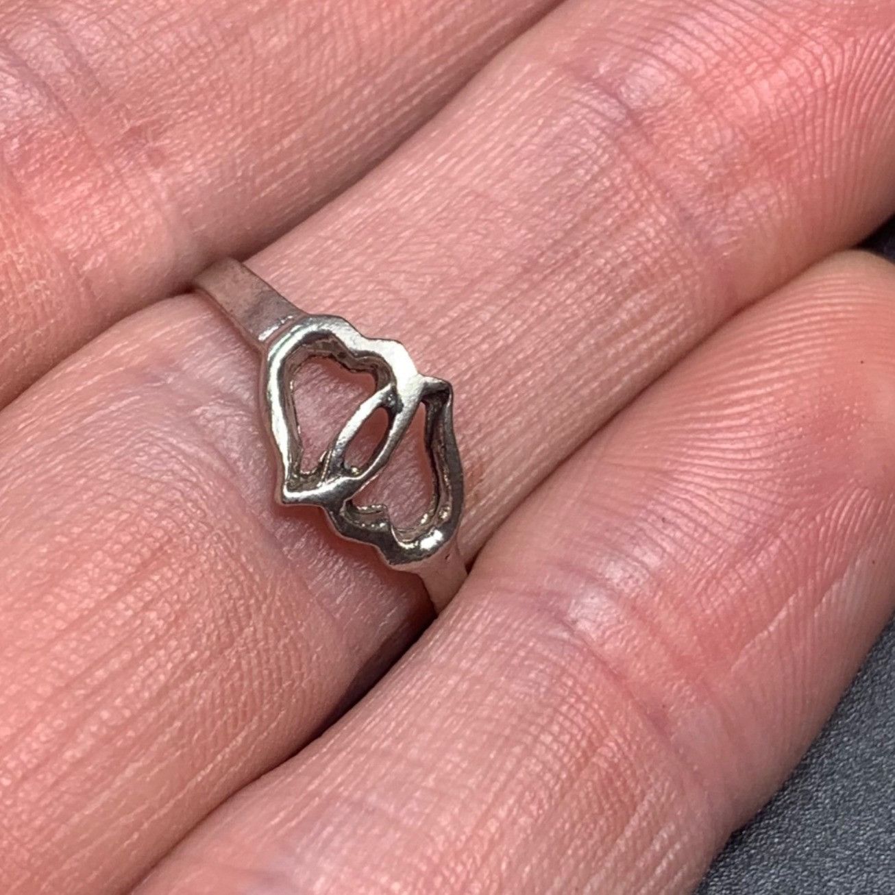 Vintage VTG Sterling Silver 925 Double Interlocking Heart Ring 7mm W Size ONE SIZE - 4 Thumbnail