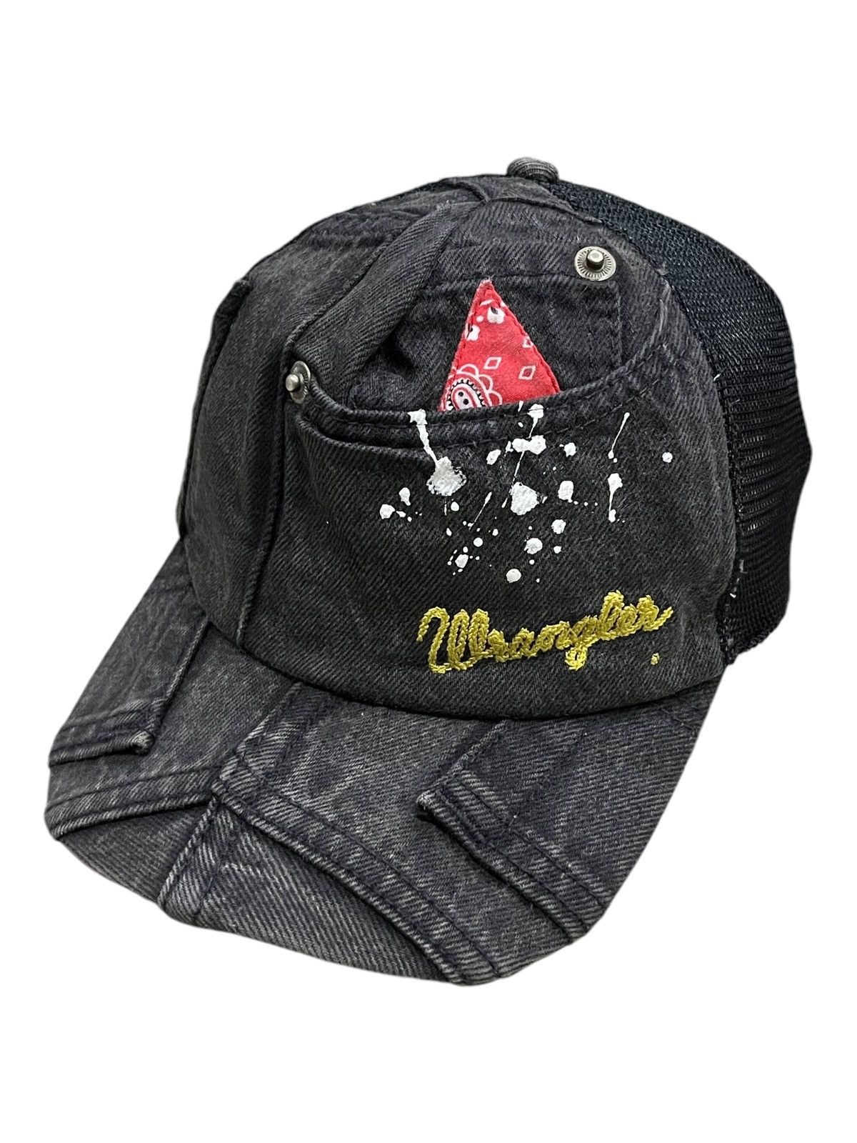 Wrangler 🔥Vintage Reworked Jeans Design Trucker Hat Made by WRANGLER Size ONE SIZE - 2 Thumbnail