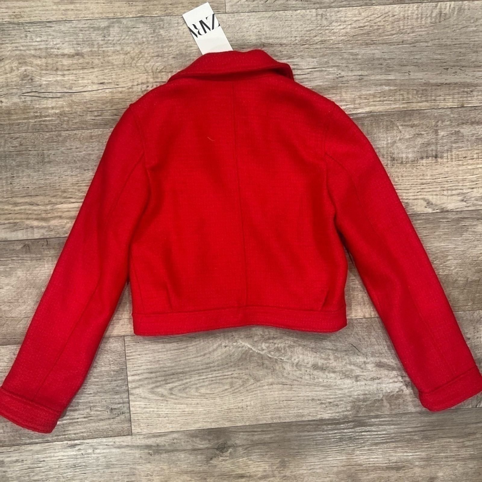 Zara ZARA Red Wool-Blend Cropped Jacket NWT Size M / US 6-8 / IT 42-44 - 22 Thumbnail