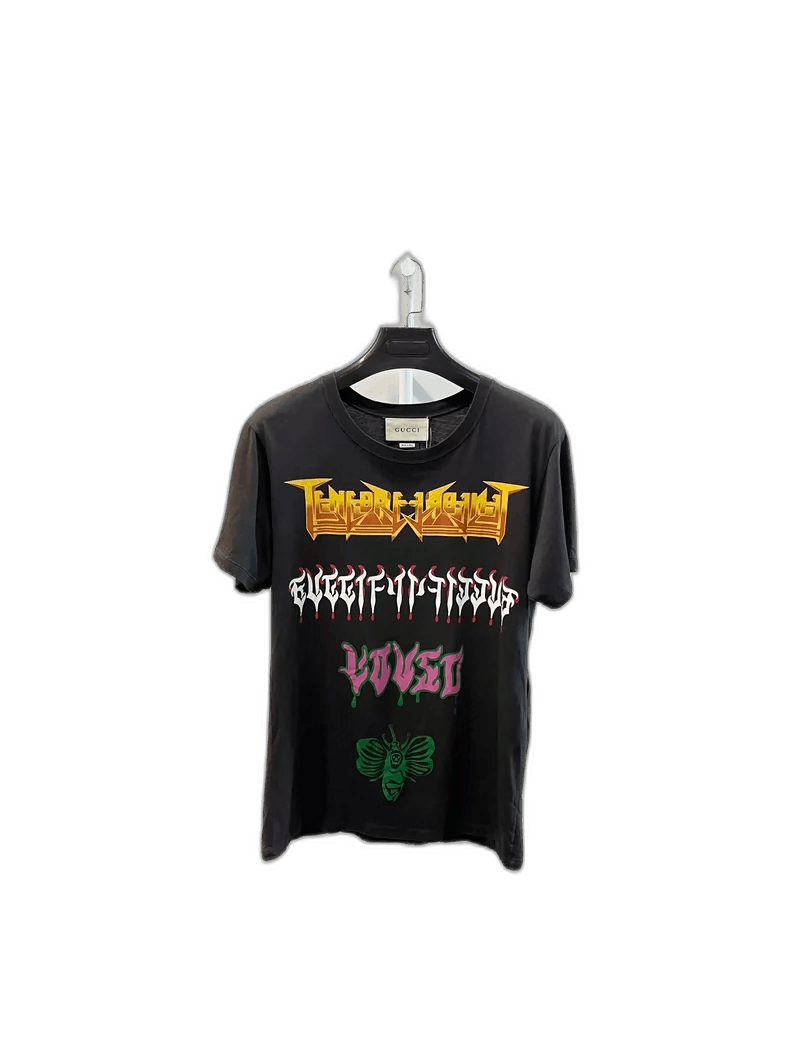 Gucci GUCCI T SHIRT BLACK GG MONOGRAM LOGO WHITE 493117