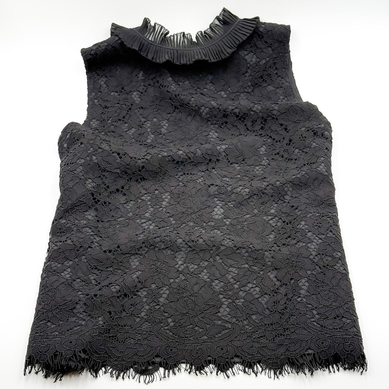 J.Crew J.Crew Black Floral Lace Sleeveless Top Ruffle Neck Women's Size S / US 4 / IT 40 - 6 Thumbnail